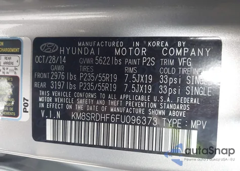 2015 Hyundai Santa Fe Limited z USA, uszkodzony, nr VIN KM8SRDHF6FU096373